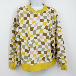 Vans Checkered Board Sweatshirt Size Large Yellow Oversized Comfy Skater